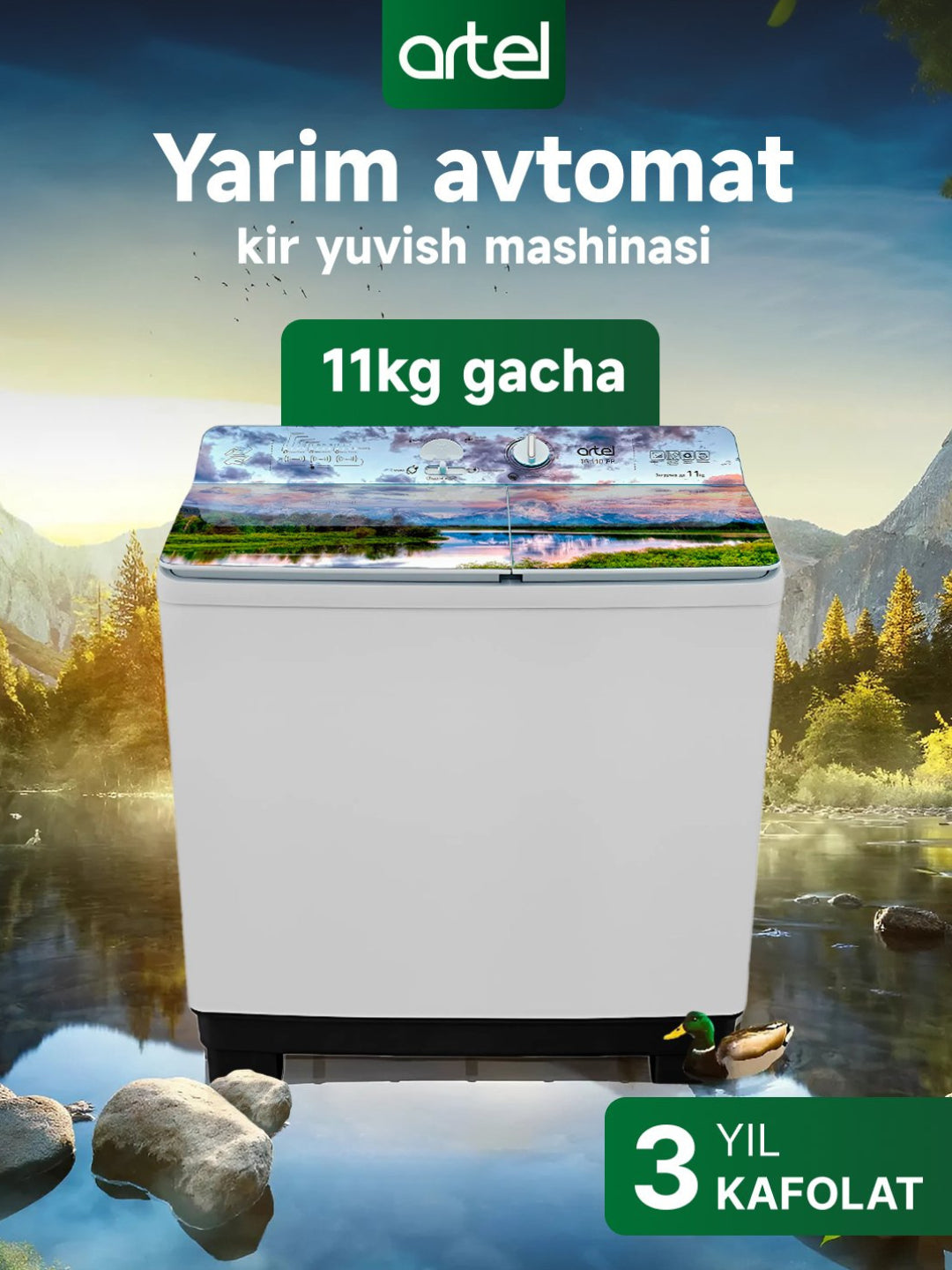 Kir yuvish mashinasi yarim avtomatik Artel ART-TG110FP, 11 kg