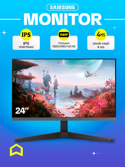 Monitor Samsung Mainstream 24" dyuymli, oyin uchun mos, Full HD 100Hz IPS