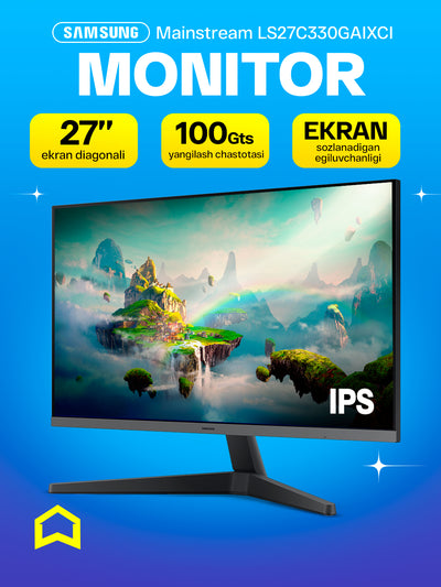 Monitor Samsung Mainstream 27" dyuymli, oyin uchun mos, Full HD 100Hz IPS