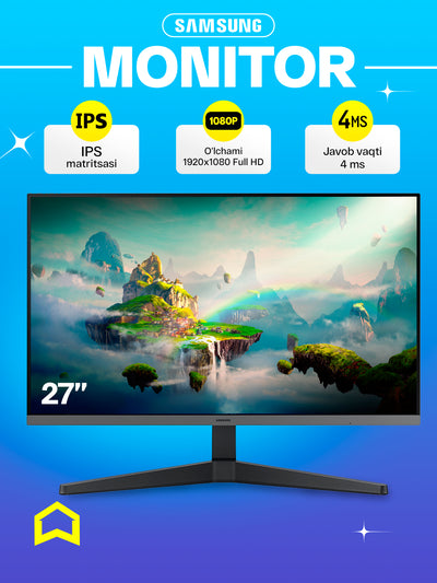 Monitor Samsung Mainstream 27" dyuymli, oyin uchun mos, Full HD 100Hz IPS