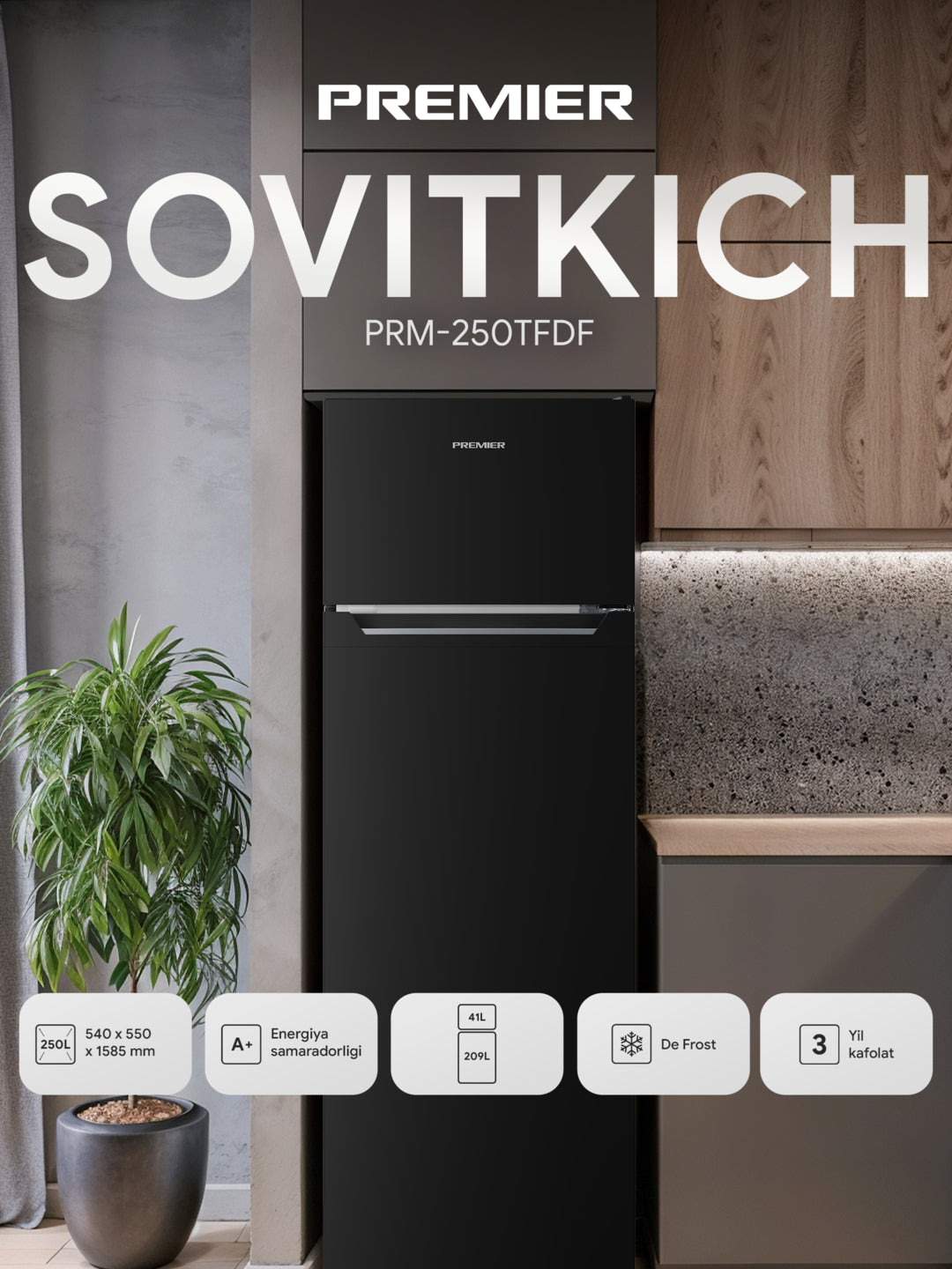 Sovutgich Premier PRM-250TFDF/W