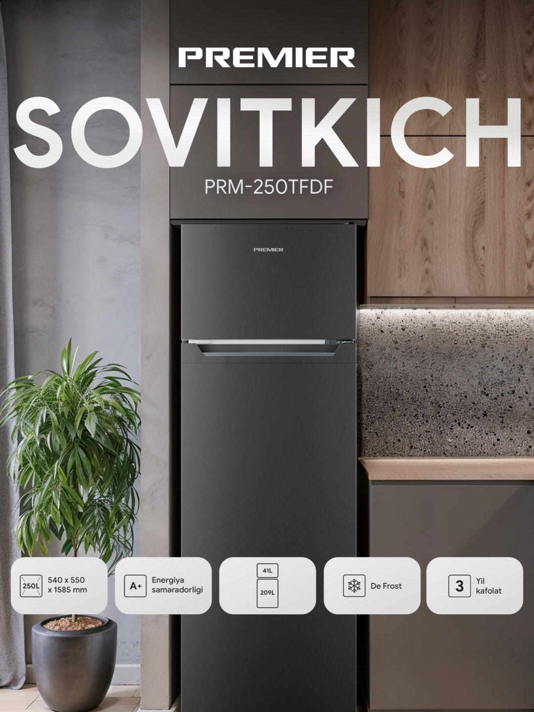 Sovutgich Premier PRM-250TFDF/W