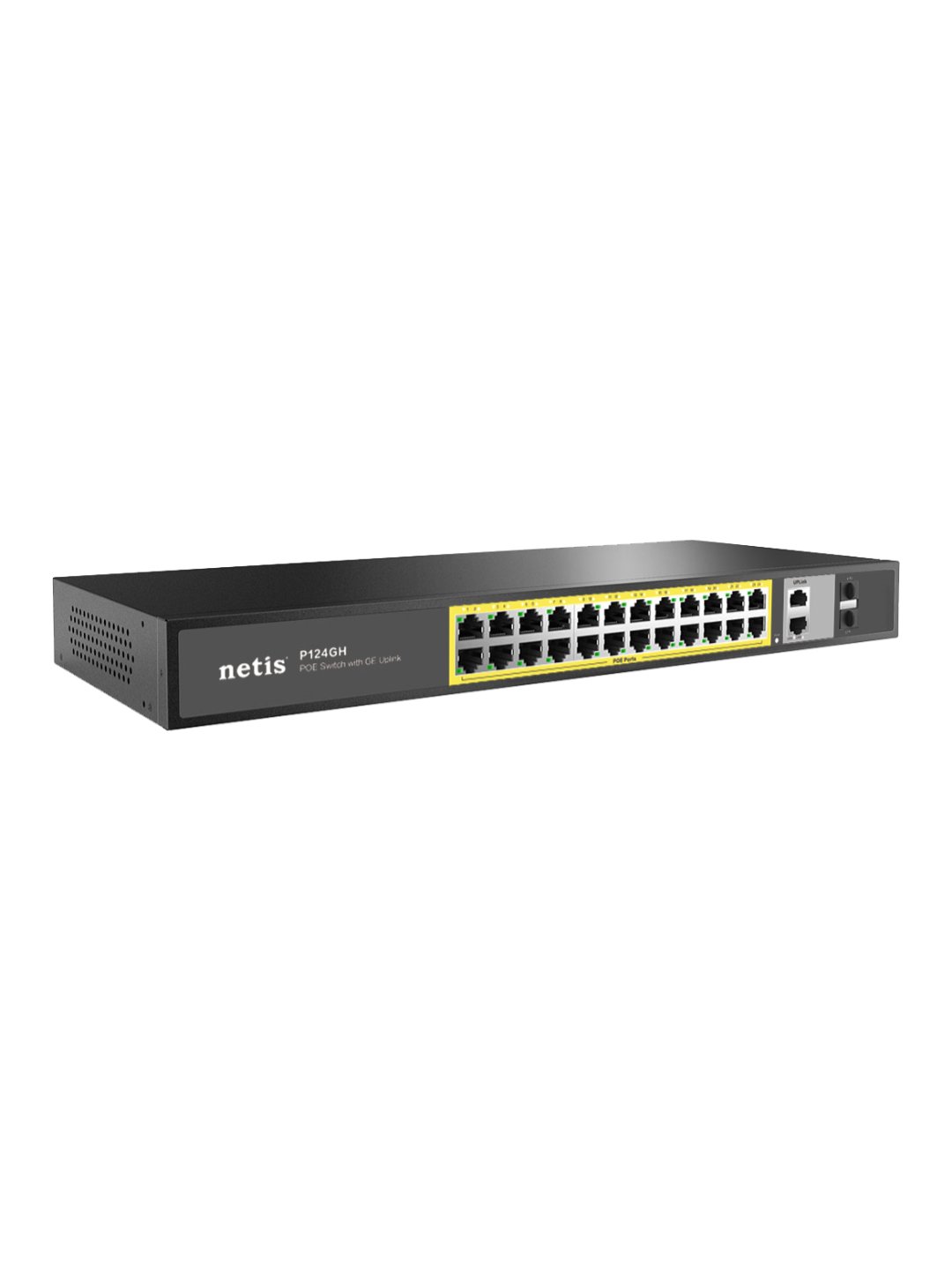 Netis p124gh 24xfe PoE+ kaliti, 2xge Uplink, 2xge SFP, boshqarib bo'lmaydigan
