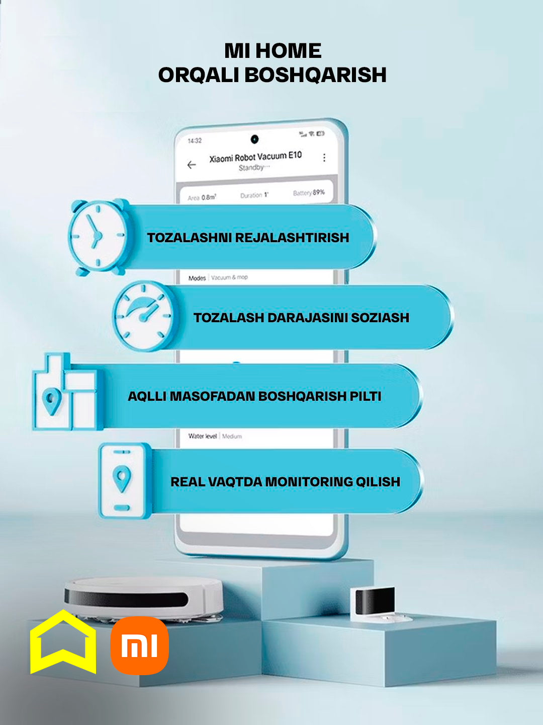 Aqlli robot changyutgich Xiaomi Mi Robot Vacuum E12 Global, quruq va nam tozalash