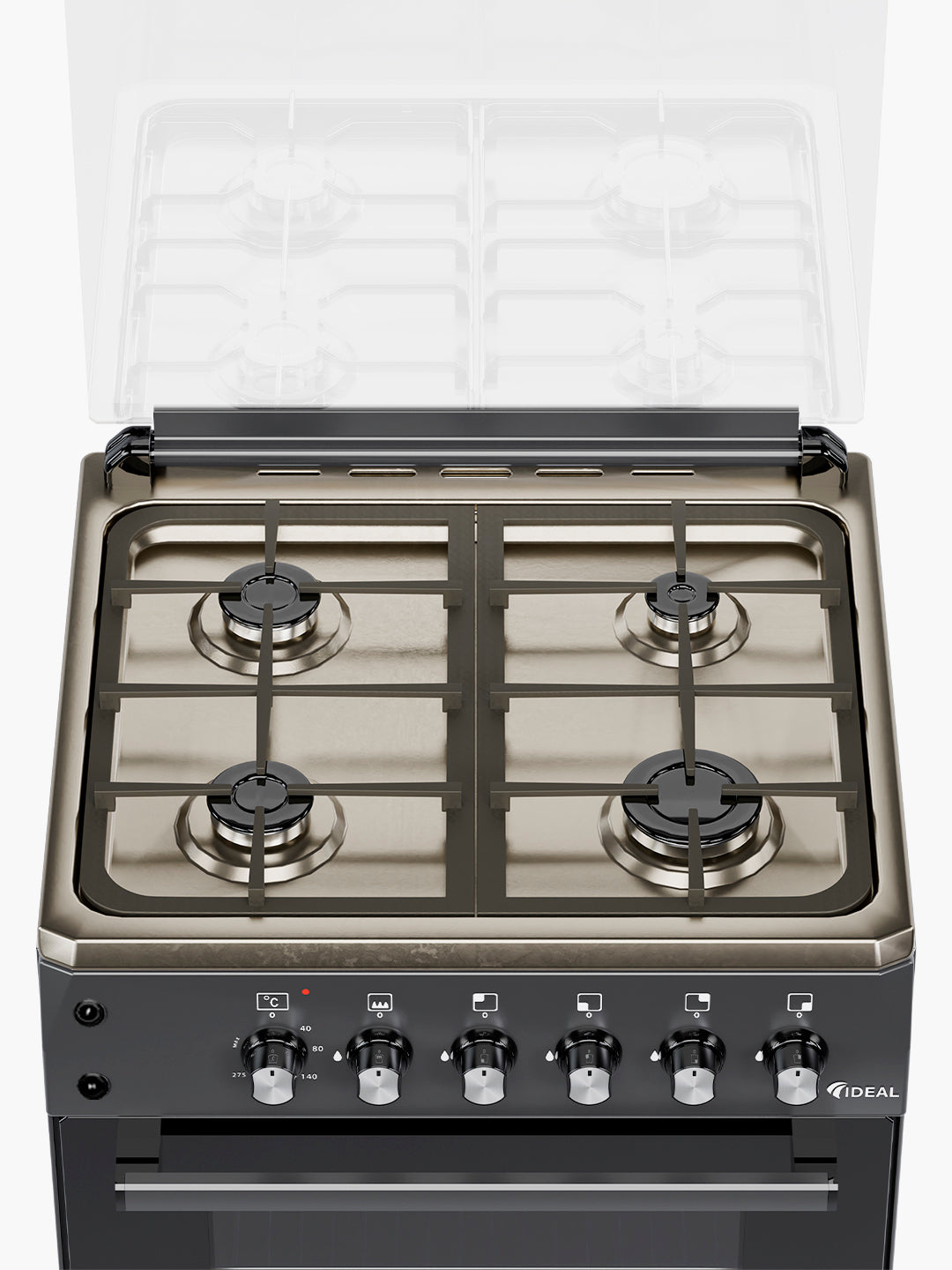 Gaz plita Ideal L165 Inox, 4 gaz konforka, pech hajmi 65 litr, 60 * 60