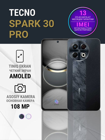 Smartfon Tecno Spark 30 Pro 8/128 GB, kamera 108 MP, NFC, tez zaryadlash 33 Vt