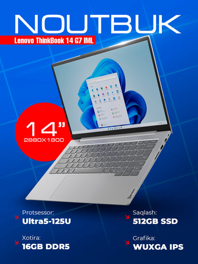 Noutbuk Lenovo ThinkBook 14 G7 IML, 14" FHD, Ultra 5 - 125U, 16 Gb RAM, 512 Gb SSD, DOS