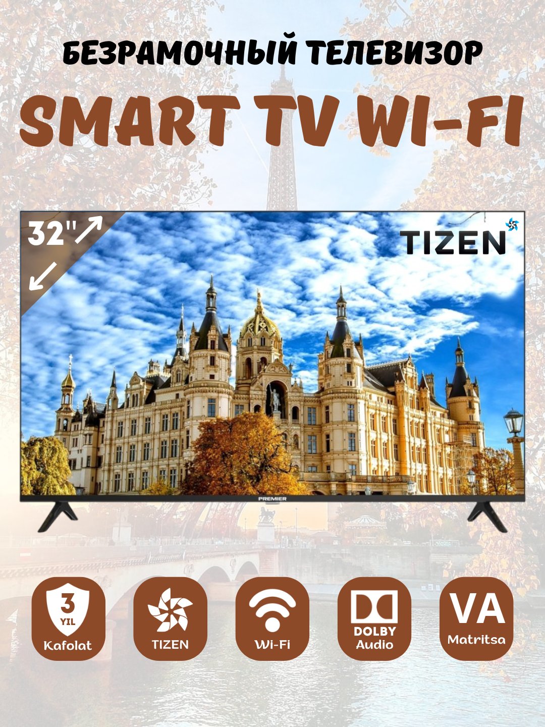 Smart televizor Premier 32PRM3010FSV 32" Full HD Tizen, qora