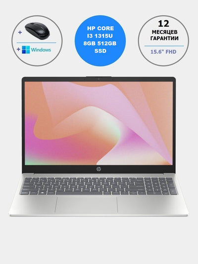 Noutbuk HP Intel Core i3-1315U, 8 GB DDR4, 512 GB SSD 15.6" FHD Windows + simsiz sichqoncha