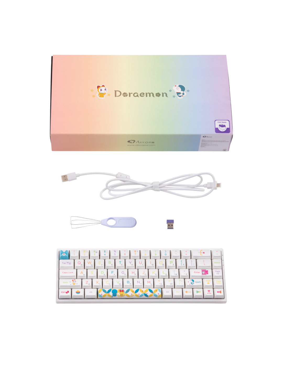 Oʻyin uchun simsiz klaviatura, mexanik Akko 3068B Doraemon Rainbow CS Jelly Pink RGB