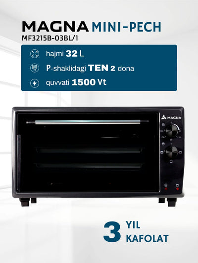 Mini pech Magna MF3215B-03BL/1, hajmi 32 litr, quvvati 1500 Vt