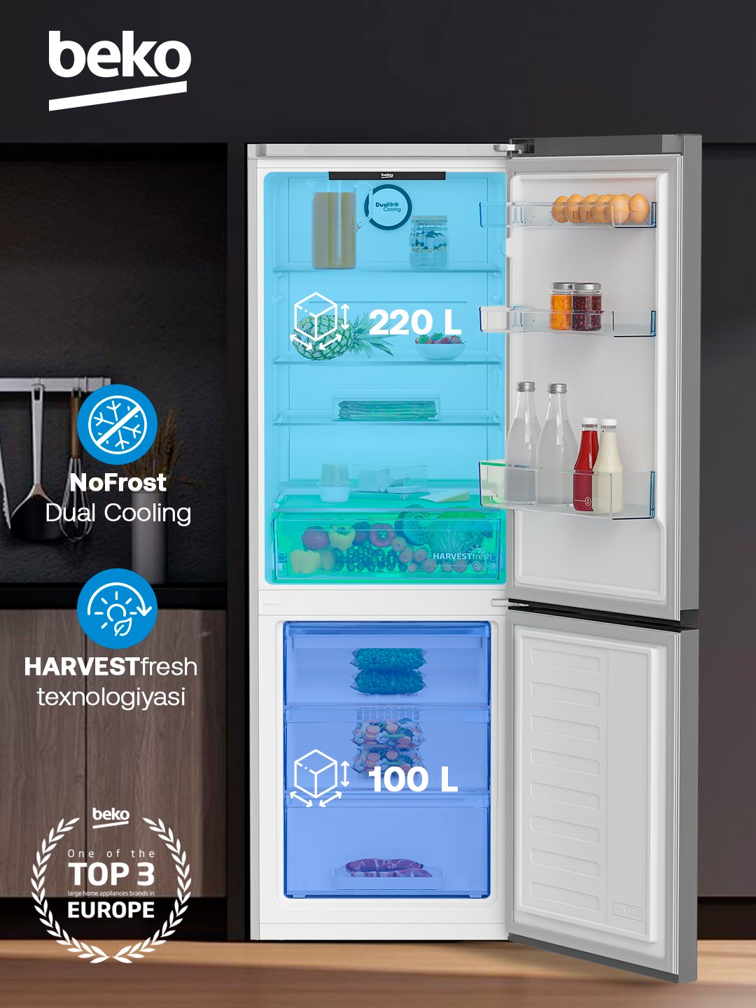 Sovutgich Beko B3RCNK362HS, 368 litr hajmi, NoFrost