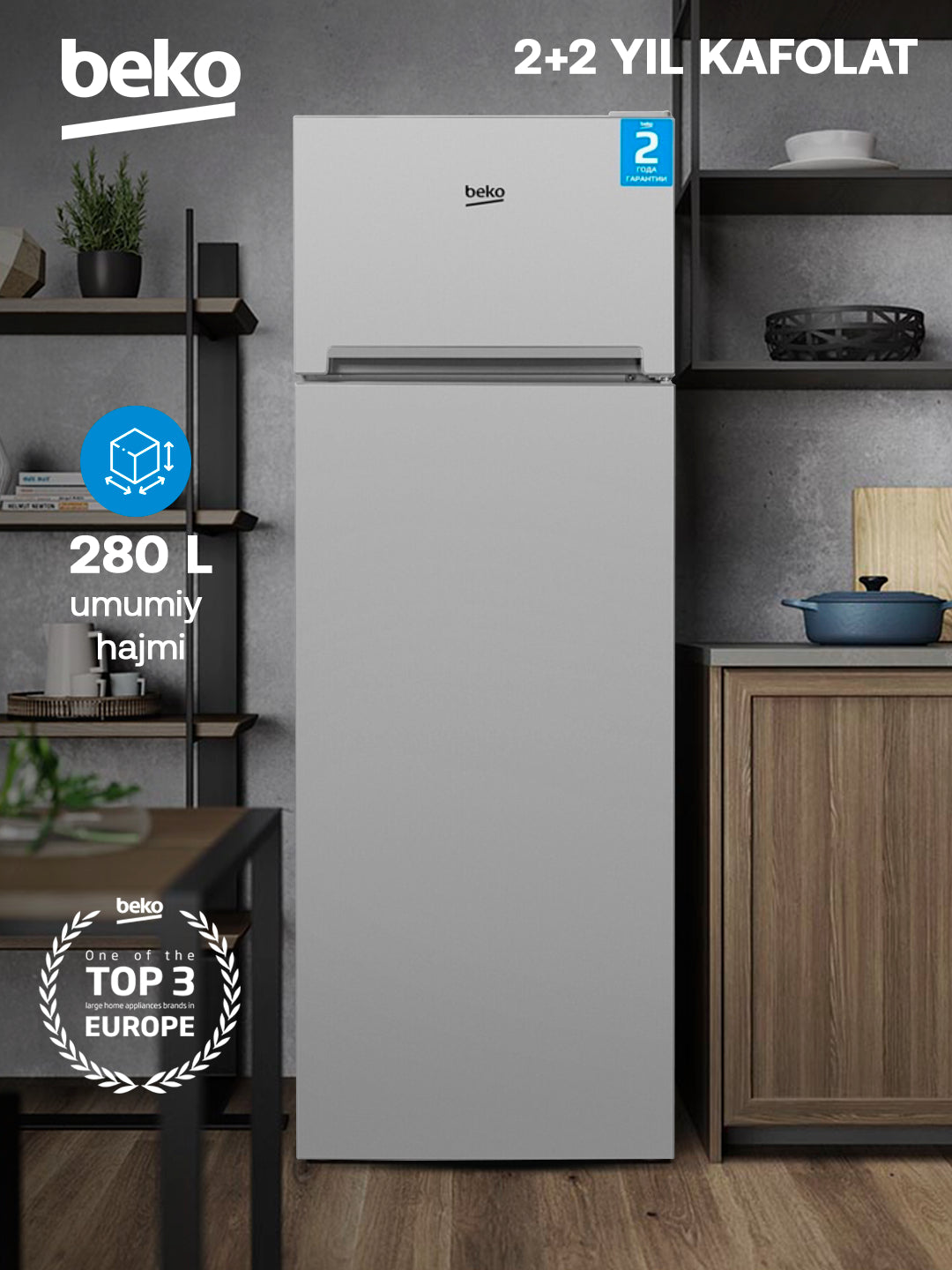 Ikki kamerali sovutgich BEKO DSMV5280MA0S, hajmi 280 l