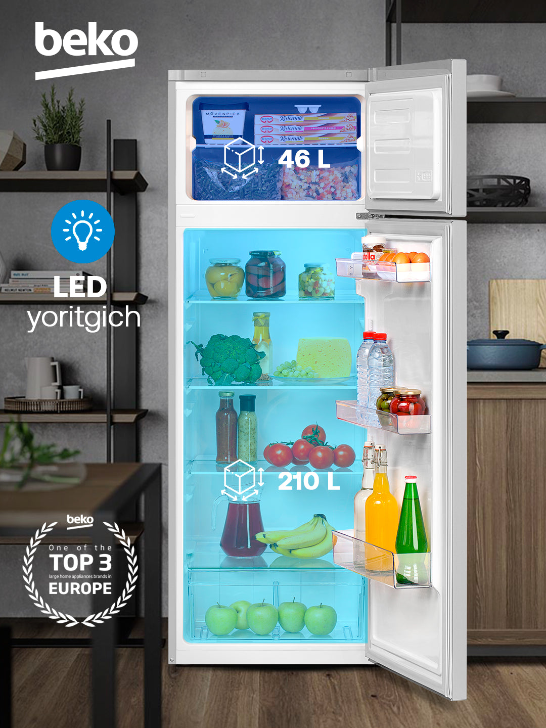 Ikki kamerali sovutgich BEKO DSMV5280MA0S, hajmi 280 l