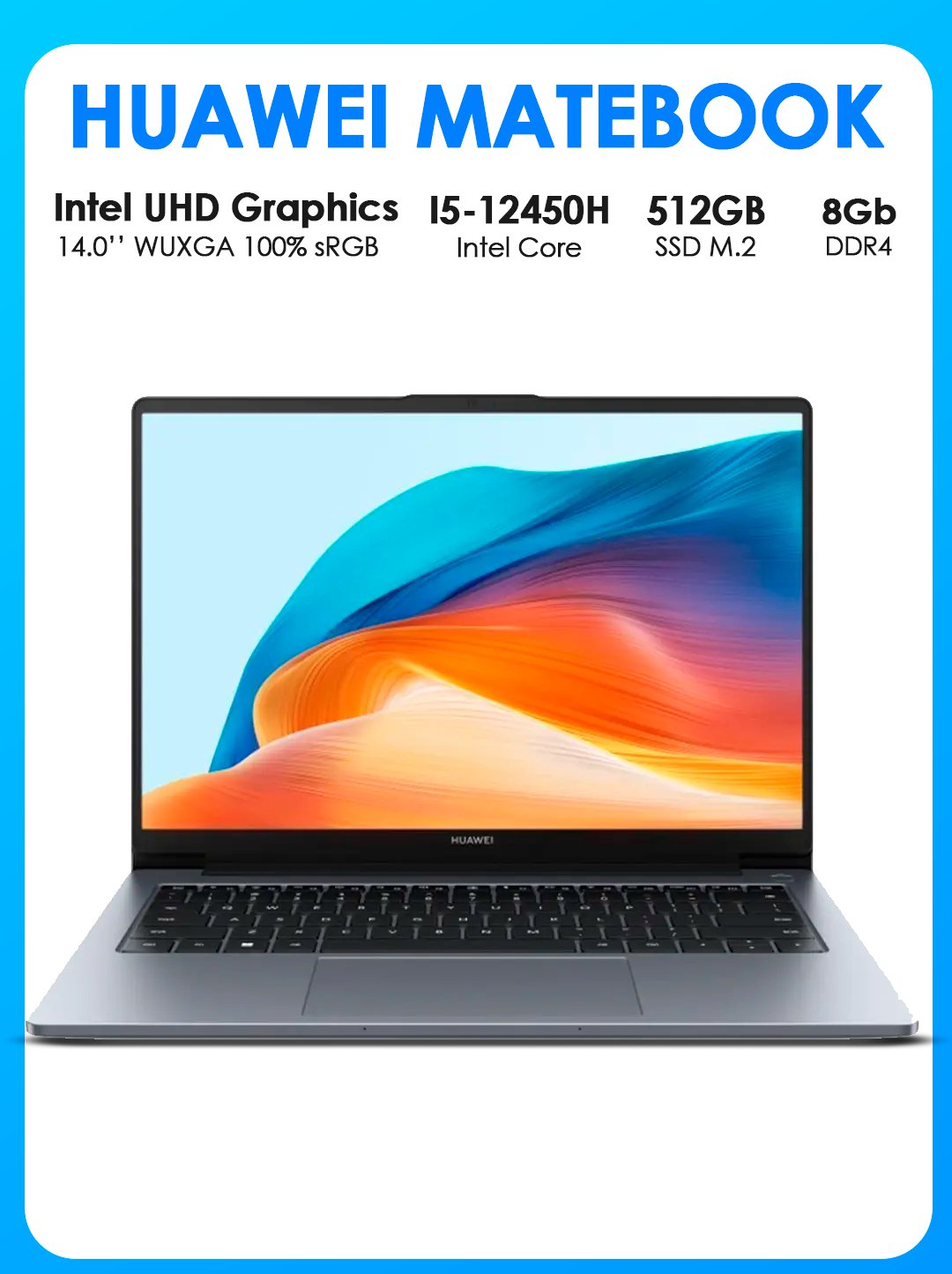 Noutbuk Huawei Matebook D14 MDF-X, I5-12450H, 8GB, 512GB, 14,0" WUXGA