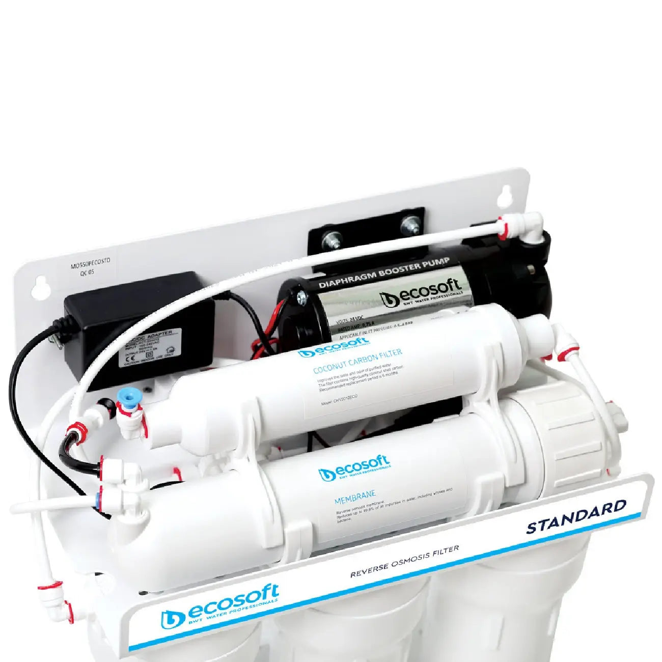 Teskari osmos filtri Ecosoft Standard 5-50P, nasos va mineralizator bilan (1 uglerod kartrij, oddiy)
