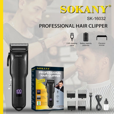 SOKANY SK-16032 professional soch kesish mashinasi zanglamaydigan po'latdan yasalgan kesish boshi va 2000 mAh batareyali